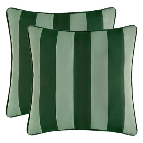 MONDAY MOOSE Decorative Throw Pillow Covers Cushion Cases, Set of 2 Soft Velvet Striped Piping Edge Designs, Pillow Inserts Not Included (Green/Light Green, 18x18 inch) Cover