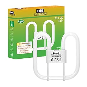 TBE Lighting 16w 2D 4-PIN CFL Energy Saving Lamps – DD Fluorescent Bulbs – 4-Pin GR10q Base Fittings – Long Life Lamp…