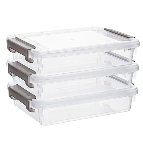 Citylife 3 PCS Plastic Storage Bins with Latching Lids Portable Project Case Clear File Box Stackable Storage Containers for Organizing B5 Paper, Photo, Document, Scrapbook