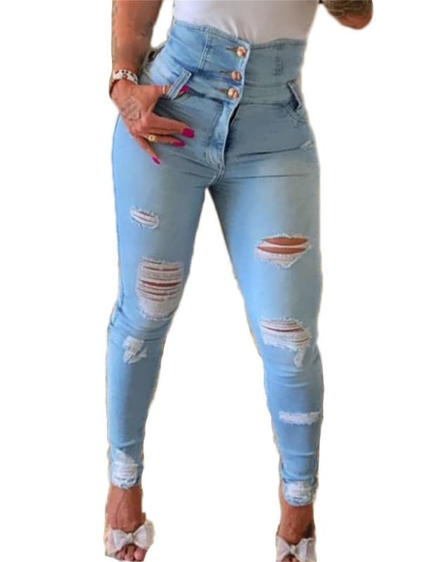 Andongnywell Women Button High Waist Skinny Jeans Colombian Design Butt Lift Jeans Plus Size Stretch High Rise Skinnys