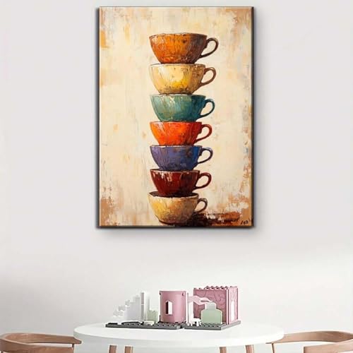 Peinture sur toile de tasses à café colorées art mural moderne 40x60 cm pour salon