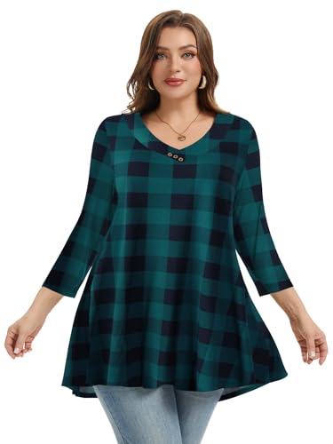 LARACE Plus Size Tunic Women's 3/4 Sleeve Tops And Blouses V Neck Shirts Loose Basic Tee3