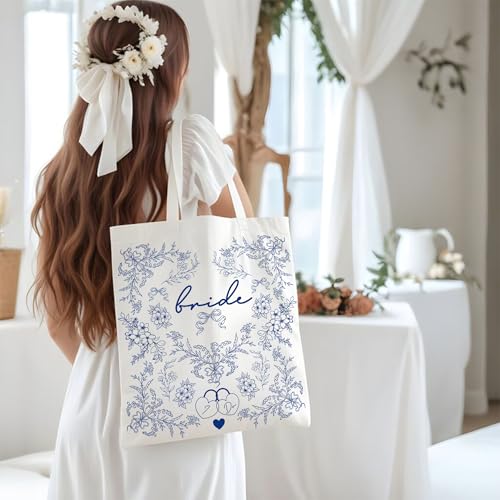 Bolso Tote Lady & Home para novia azul y blanco miniatura 3