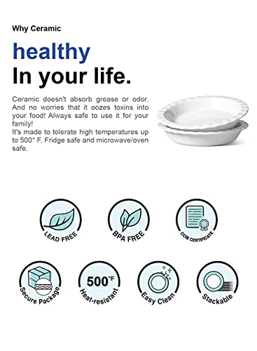 Le Tauci Ceramic Pie Pans For Baking, 9 Inches Pie Plate For Apple Pie, Round Baking Dish, 36 Ounce Deep Dish Pie Pan, Set Of 2, White #TOP3