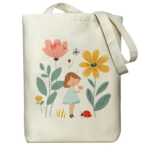 Image of itgowisa Canvas Tote Bag with Zipper Pocket, Travel Shopping Book Bag for Women, Gifts for Teachers, Nurses, Plant Lovers