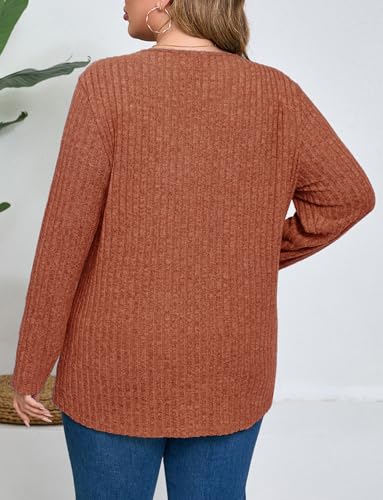 Image of Plus Size Sweaters for Women Casual V Neck Tops Long Sleeve Shirts Oversized Lightweight Knit Sweater