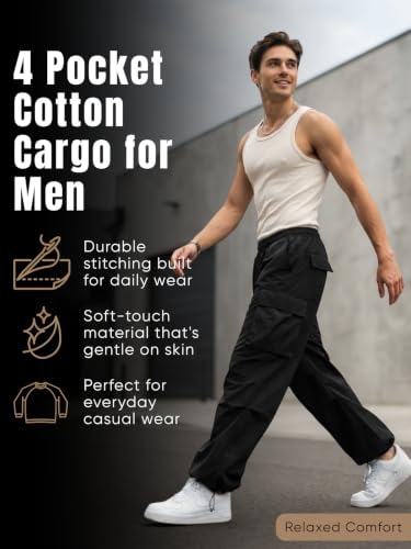 Image of GRECIILOOKS Men's Cargo Pants | 4 Pocket Cotton Cargo Joggers for Men | Loose Fit Stylish Pant with Pockets | Casual Baggy Trousers & Streetwear Lower