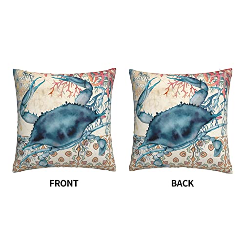 Varun Throw Pillow Covers Sea Ocean Life Themed Blue Crab And Coral Design Square Pillowcase For Home Decor Sofa Car Bedroom Pillow Case 18X18Inch #TOP3