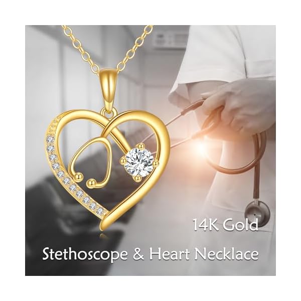 KECHO 14k Real Gold Stethoscope Necklace for Women, Fine Gold Pendant Jewelry Birthday Gifts for Nurse Doctor - Image 7