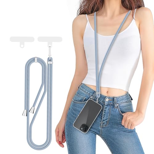 LDYOEN Cuerda para Móvil, Cordon para Movil Universal, Correa Movil con 2 Parches Duraderos, Colgante para Teléfono Compatible con Todos Los Teléfonos Inteligentes y la Mayoría de los Funda - Azul