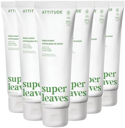 ATTITUDE Body Cream, Moisturizer for Dry Skin, EWG Verified, Vegan & Dermatologist-Tested, Deep Hydration, Pear & Amber Scent, 8 Fl Oz (Pack of 6)