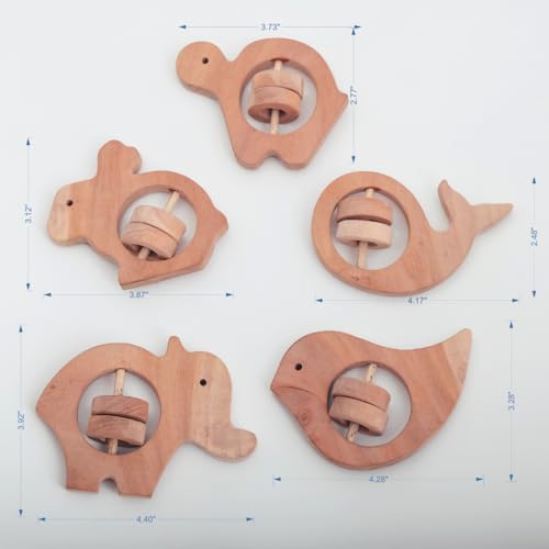 Image of Natural Neem Wood Baby Teether - Handmade Animal Shape Wooden Toy - Non-Toxic, Organic Chew Aid for Teething for 3-12 months and new born to play - Biodegradable, Eco-Friendly Gift for Infants & Toddlers (5, Neem Wood Baby Teether Set of 5)