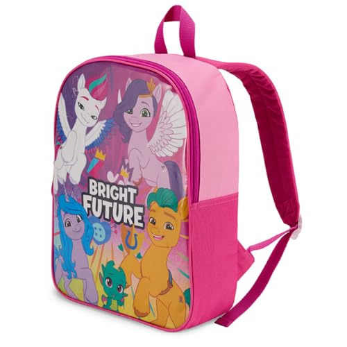 My Little Pony Hasbro Mochila pré-escolar unissex infantil de 38 cm – design de desenho animado multicolorido, poliéster leve e durável, alças acolchoadas, fecho de zíper