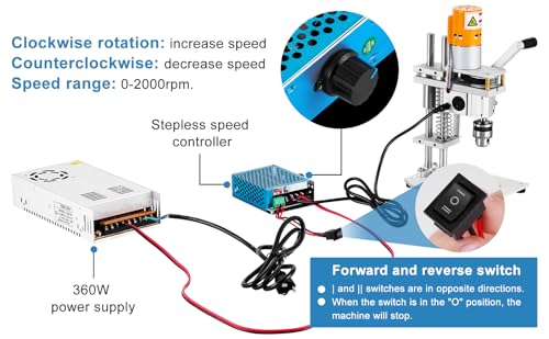 360W Stepless Speed Control Drill Press for Wood/Metal/Jewelry Projects, Portable Home Workshop Tool