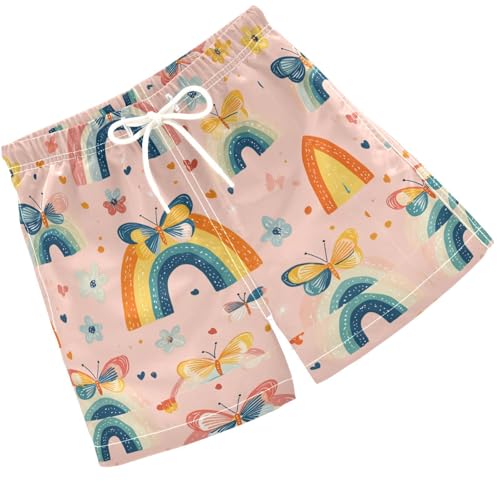Pigsaly Boys Swim Trunks Rainbows Green Butterflies Pink Boys Board Shorts Swimsuit Swimwear Summer Bathing Suit S