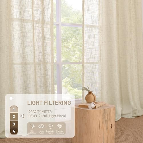 Image of LAMIT Short Window Linen Curtains 30 Inch Length for Cafe, Semi Sheer Light Filtering Panels Bronze Grommet Cafe Drapes for Half Window, 2 Panels, Linen, 34 x 30 Inch