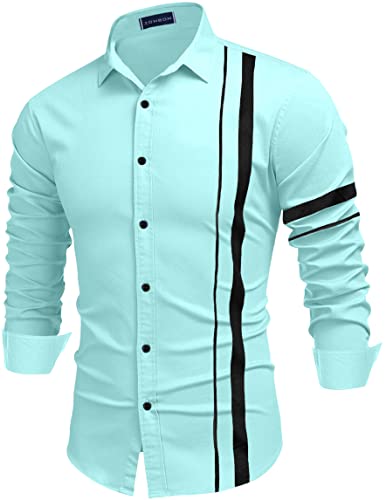 Image of Zombom Men Cotton Polyester Blend Regular Fit Striped Full Sleeve Casual Shirt