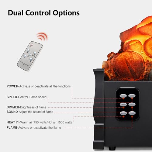 Image of R.W.FLAME Electric Fireplace Insert Heater 21 inch W, 5 Flame Brightnes and Speed Mode, Fireplace Insert 750W /1500W, Remote Control, Overheating Protection for Home and Office Decor, Whitish Gray logs