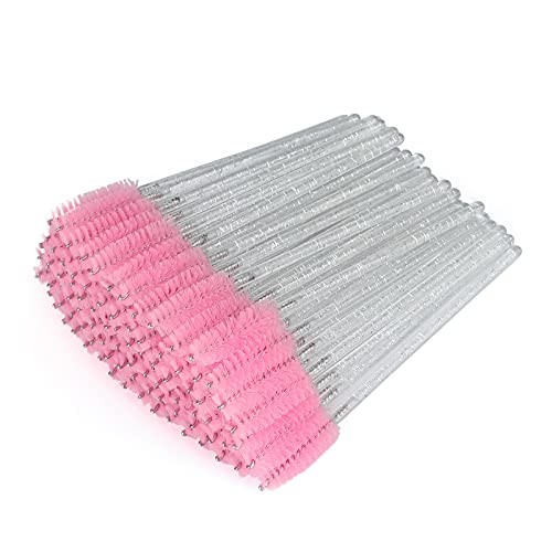 Image of G2PLUS 300PCS Disposable Mascara Brushes, Crystal Lash Brush Makeup Kit, Adjustable Eyelash Spoolies for Eyelash Extensions, Eyebrow and Makeup (White + Pink)