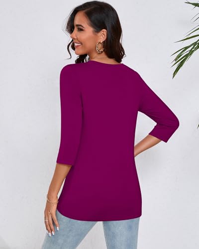 Ficerd 3 Pack 3/4 Sleeve Tops for Women Square Neck Shirts Loose Fit Casual Ladies Blouses Tops Fall Basic Tees2