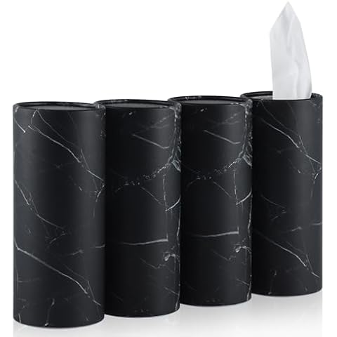 SINGARO Car Tissue Holder, 4 Pack Car Cup Holder Facial Tissues with Kleenex Travel Tissue Bag, Quick and Convenient Flower Combination Car Tissue Box(4 Canisters/200 Tissues) Black Cover