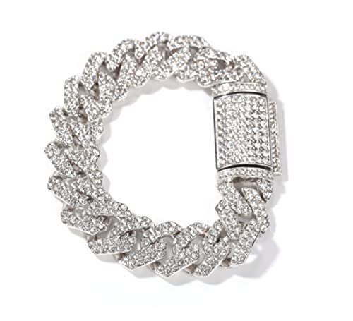 18Mm Cuban Link Bracelet For Men Women, Bracelet Chain Curb Chain, Bling Rhinestone Bracelet Clasp Chain, Hip Hop Jewelry, Silver, 18X1.8Cm (009316Mnwrbr71Mfv) #TOP12