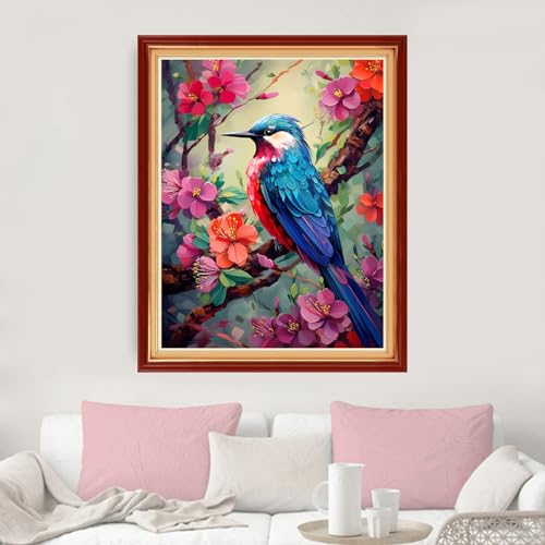 Image of Dimxvean Cross Stitch Kits, 16x20 inch, Birds and Flowers, HD Preprint Cotton Thread, Easy to Sew Design, Adults Beginners