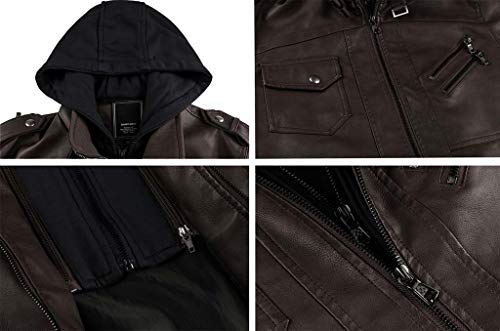 Image of CRYSULLY Men's Leather Jacket-Fall Winter Vintage Motorcycle Biker Jacket with Removable Hood