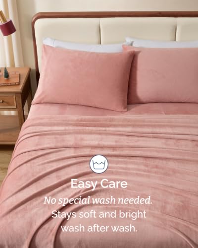 Image of Fleece Sheets Full Size Set - 4-Piece Velvet Flannel Sheet Set - Rose Pink