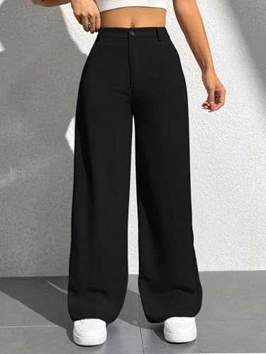 Image of Toochki Trousers for Woman Pants Women's Formal Office Korean | Beige Black Track Pant | Straight | Cotton Spandex Stretchable Trouser | High-Waisted Bottom Wear