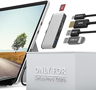 Surface Pro 8 USB C Hub Adapter with 4K HDMI, USB-C Thunerbolt 4 (Display+PD Charging+Data), USB 3.0, USB 2.0, TF Card Slot, Docking Station Dual Monitor(HDMI+USB C) for Surface Pro 8