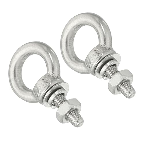 Image of uxcell M3*9 1 /8 inchx0.35 inch Stainless Steel Eye Bolts Threaded Screw Eyebolt Shoulder Ring with Nuts Washers for Lifting Hanging, 2 Set