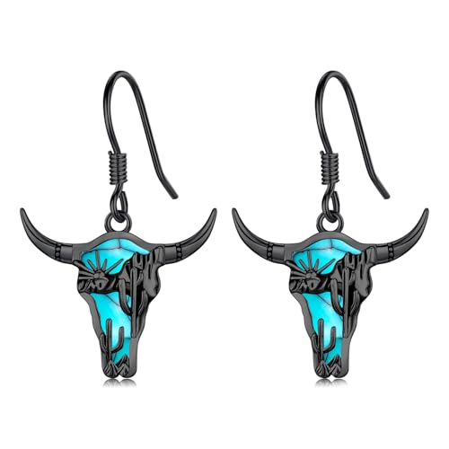 Midir&Etain Turquoise Earrings 925 Sterling Silver Texas Western Cow/Cactus/Boot Dangle Earrings Cowgirl Cowboy Jewelry for Women