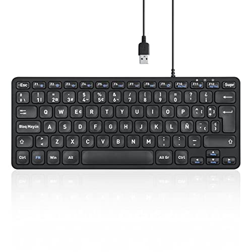 Perixx PERIBOARD-432 Mini USB Keyboard with Cable ? Type X Scissor Keys ? Large Print Letters ? Spanish QWERTY