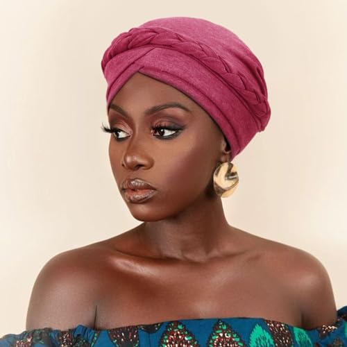 Image of DRESHOW Turban Pre-Tied Twisted Hat Thread African Head Wraps for Black Women Chemo Cancer Cap Braid Hair Cover