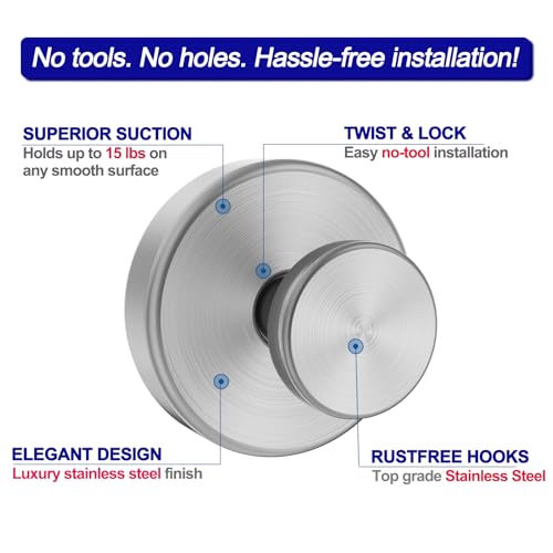 Image of Bntuk Suction Cup Hooks for Shower, Removable Towel Hooks for Bathroom Window Glass Door Wall, Bath Robe Looafh Hook for Hanging - 4 Pack, Silver