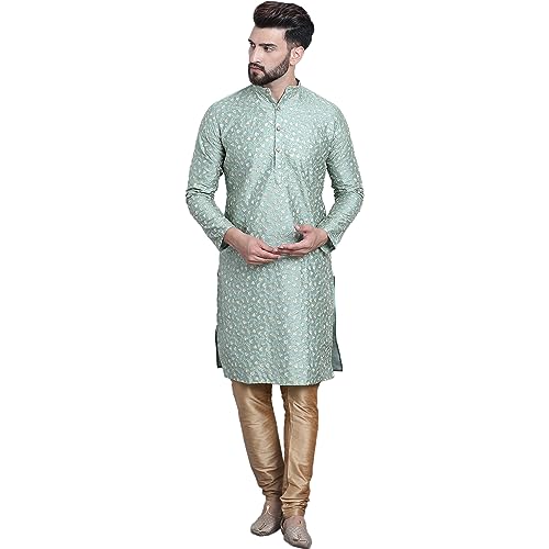 Sojanya (Since 1958 Men'S Silk Blend Embroidered Kurta & Churidaar Pyjama Set