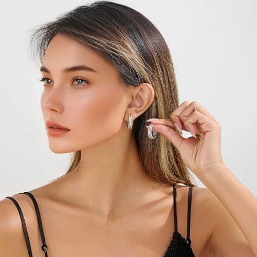 Gold and Silver Mixed Metal Earring Two Tone Studs Earrings for Women Chunky C Hoop Earrings Fashion Jewelry3