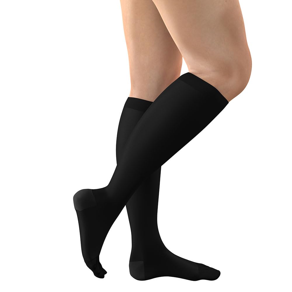 FITLEGS - Below Knee Compression Stockings - Class 2 (23–32 mmHg) – For Swelling, Varicose Veins & Mild Lymphoedema, Black, Medium