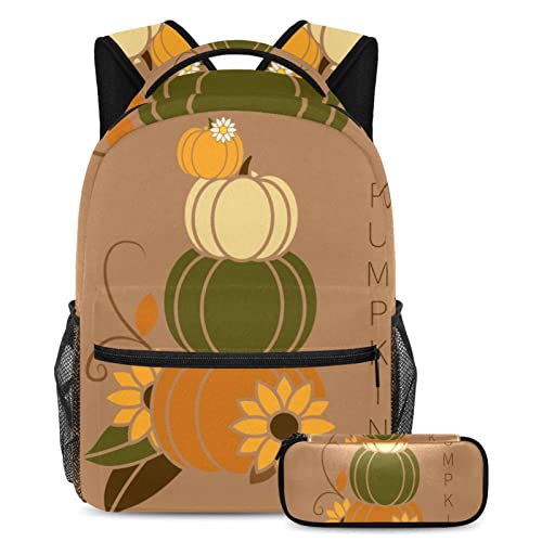 Sac à dos citrouille pour l'école avec trousse et porte-bouteille