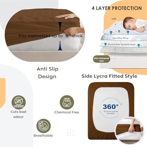 Image of Ayka 100% Waterproof Cotton Quilted Mattress Protector King Size Breathable Hypoallergenic Noiseless Ultra Soft Fitted Bed Protector 72x72 inch Mattress /Bed Cover (King 72x72 inch | 6x6 ft, Brown)