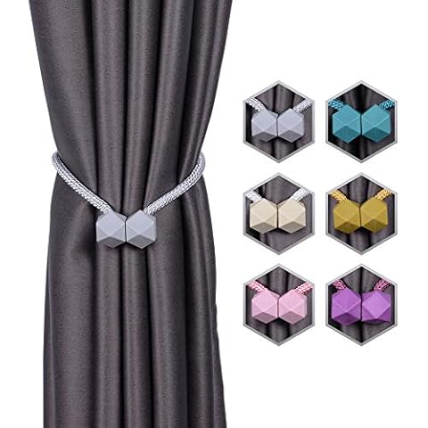 INHDBOX Magnetic Curtain Tiebacks Creative Curtain Clips Rope Back Curtain Holder Buckles Curtain Binder Curtain Holder for Home Decoration 2 Pieces (Grey) Cover