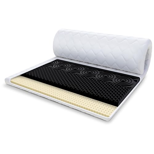 FDM Matratzentopper Nero Latex Matratze Topper 180x200 cm Härtegrad H3 Höhe ca. 7 cm profilierter HR-Schaum Latex Allergiker Geeignet Öko-Tex