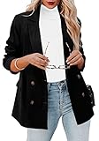 CRAZY GRID Womens Lapel Double Breasted Blazer Jacket - Long Sleeve Dressy Business Casual Plus Size Black Size XX-Large