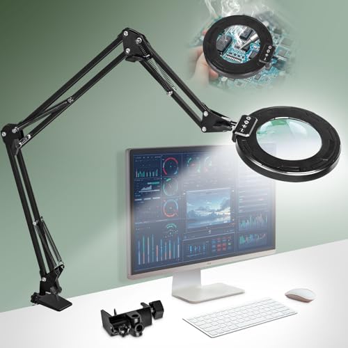 NUEYiO Ultra Long 3-Section Swing Arm 12X Magnifying Glass with Light-Black
