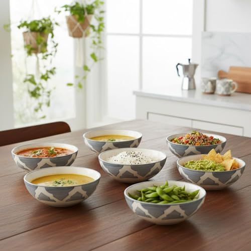Image of Dip Dipping Simple Ceramic Bowls for Everyday Meals - Perfect for Breakfast, Smoothie Bowls, Veggies, Soups, Pasta, Snacks, Rice, Fruit, Ice Cream, Salad, Oats, Dessert (Grey, Set of 2)