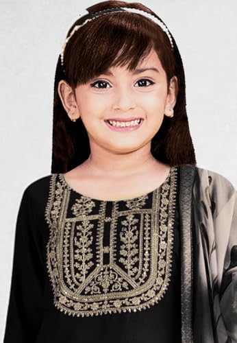 Image of Girls Ethnic Outfit | Embroidered Silk Girls Salwar Suit | Kurta Pant and Jacquard Dupatta Set