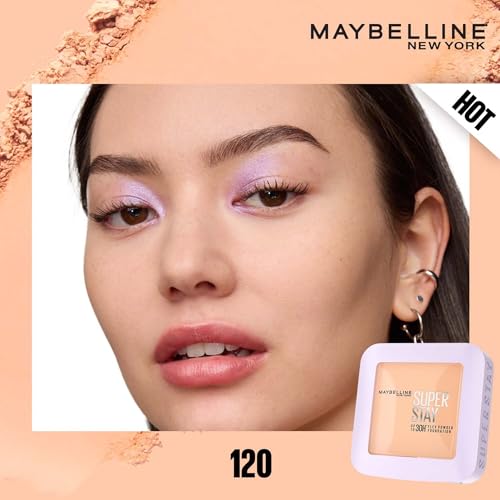 Image of Maybelline New York Super Stay Flex Powder Foundation Compact, 120, Full Coverage, 30H Full Coverage, Perfect for Oily Skin, Waterproof & Sweatproof, 9g