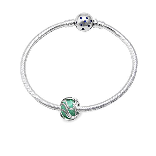 Radiant Heart Glass Charm 925 Sterling Silver Birthstone Love Valentines Charm For Pandora 3Mm Snake Chain Bracelet (Green) #TOP2