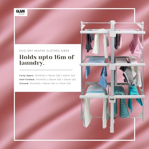 GlamHaus Electric Heated Clothes Airer Dryer Rack Aluminium with Cover Indoor - Folds Flat for Easy Storage - 3 Tier Design - Only 220W - Image 6
